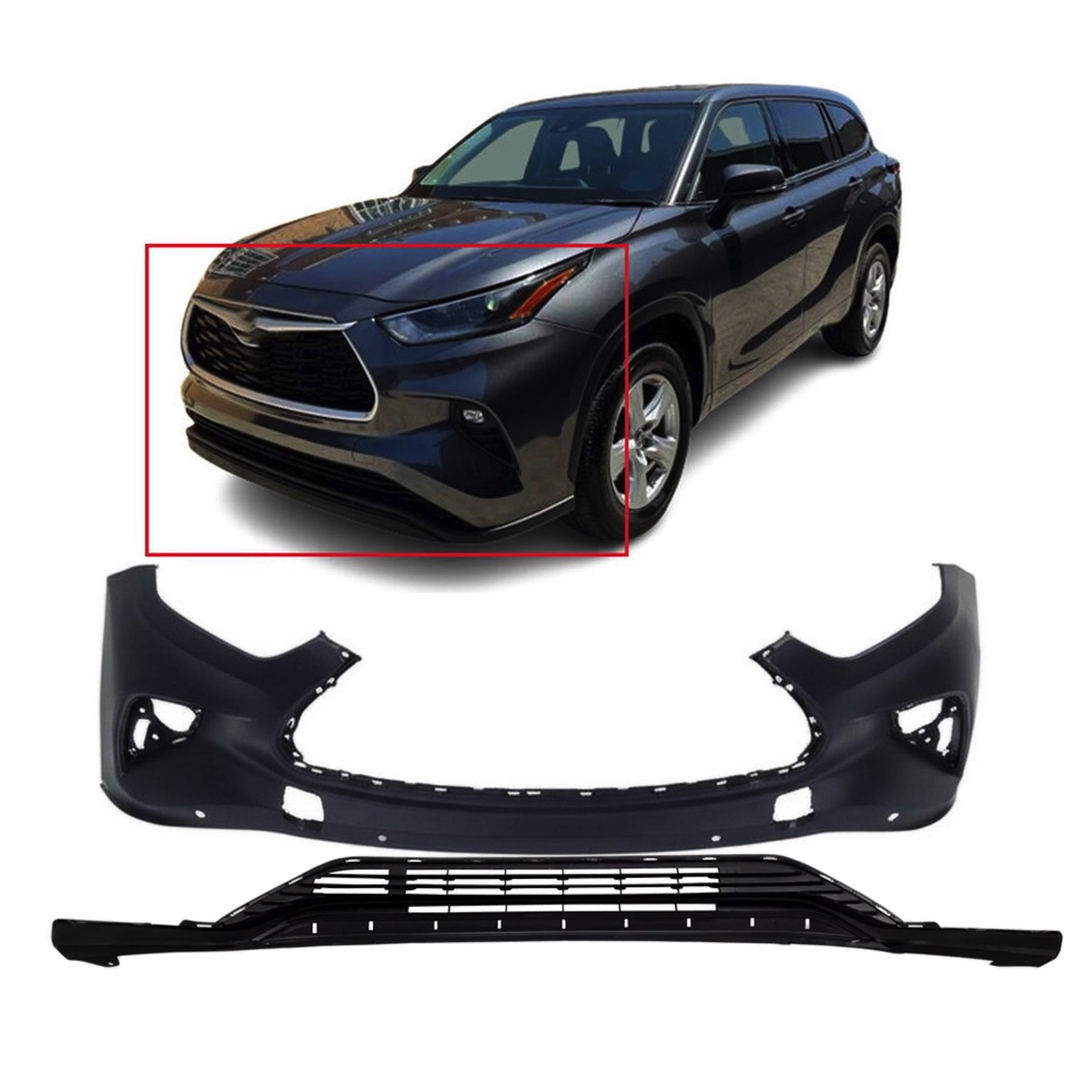 2020-2023 Toyota Highlander 2-Piece Front Bumper Cover Kit TO1000463 TO1015114