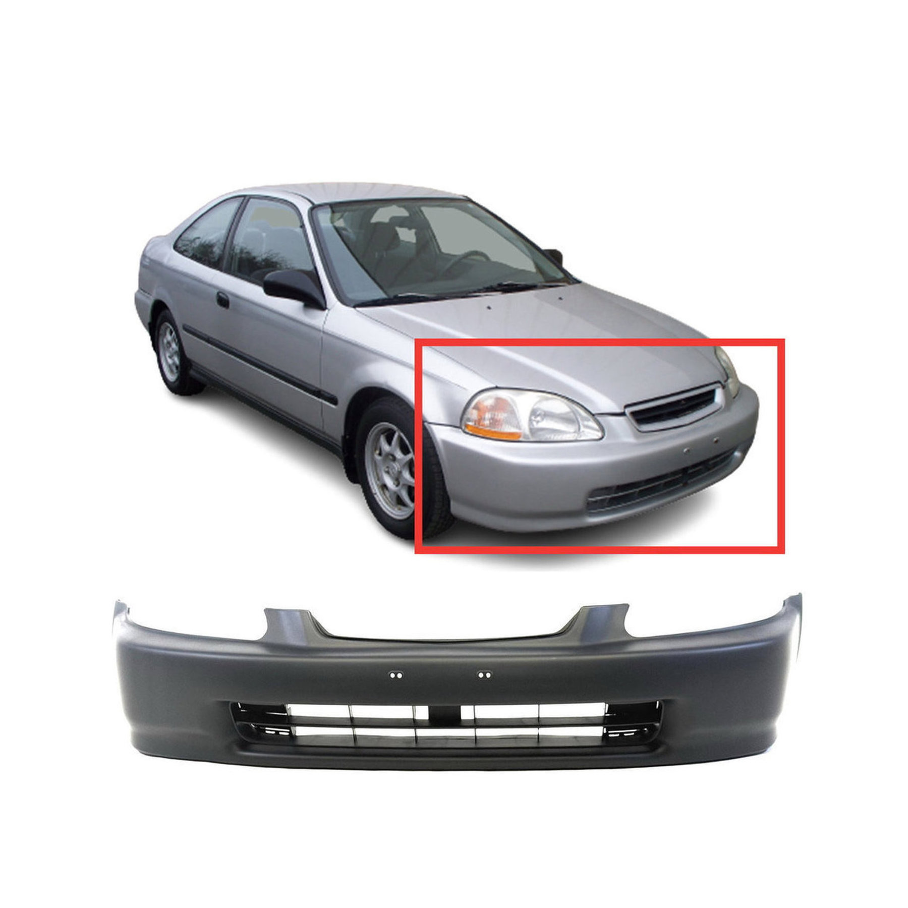 Primed Front Bumper Cover For 1996-1998 Honda Civic Coupe