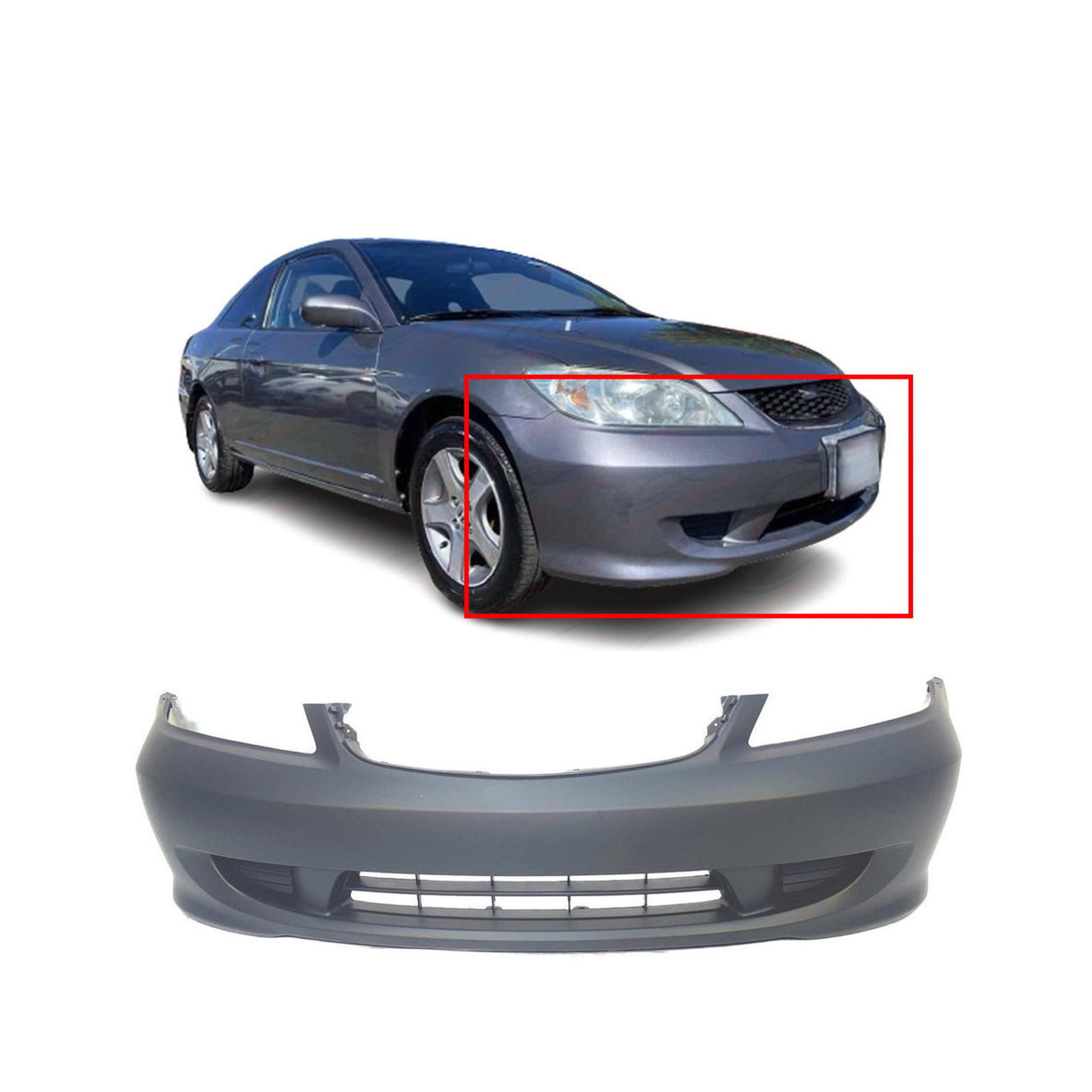 Primed Front Bumper Cover for 2004-2005 Honda Civic Sedan Coupe