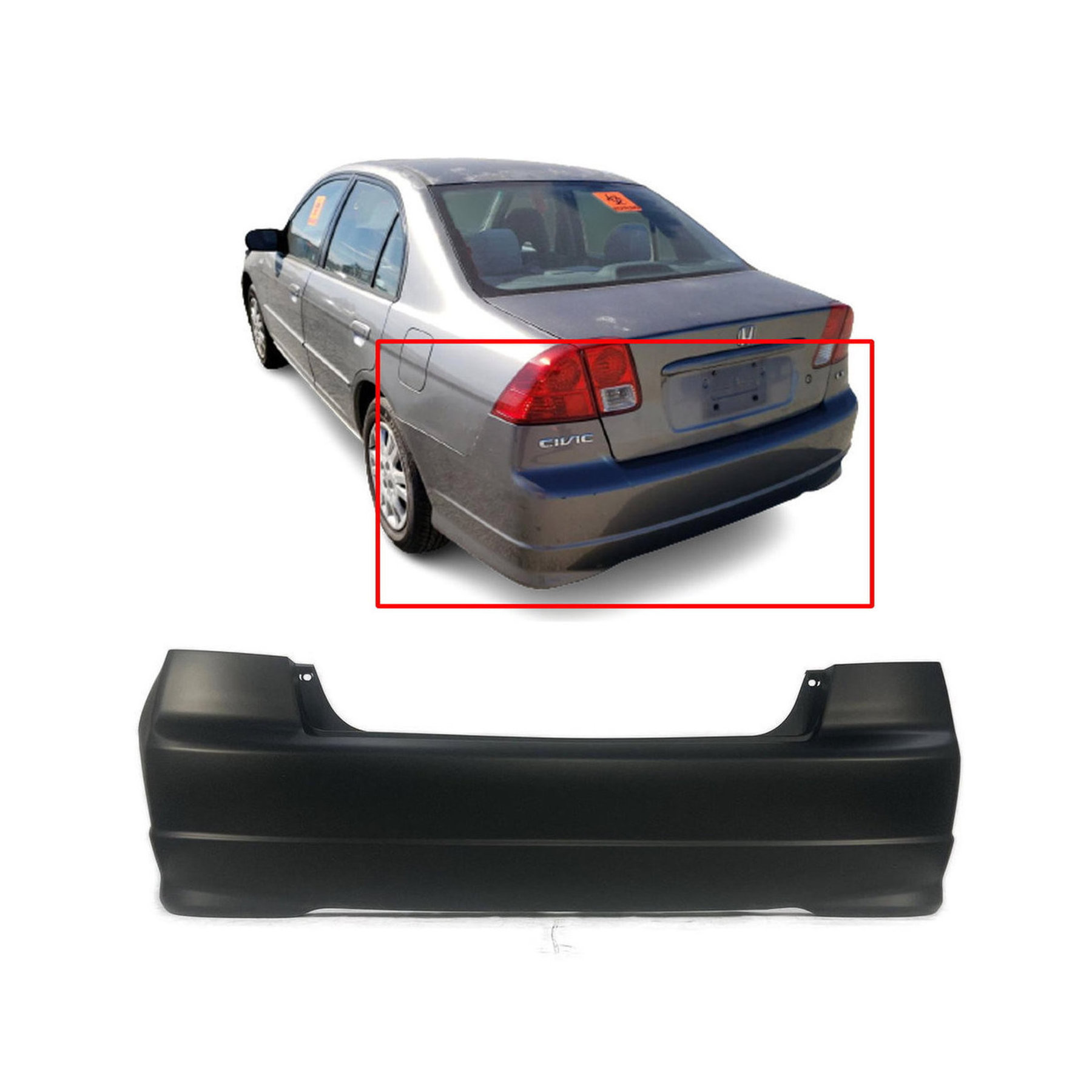 2004-2005 Honda Civic Sedan Primed Rear Bumper Cover HO1100217