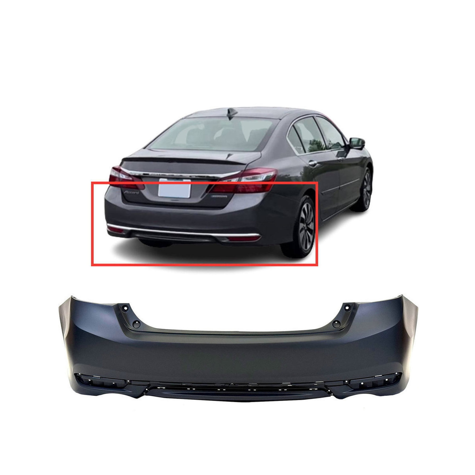 CAPA-Certified Rear Bumper Cover For 2016-2017 Honda Accord EXL/Sport/SE – No Parking Holes, Primed
