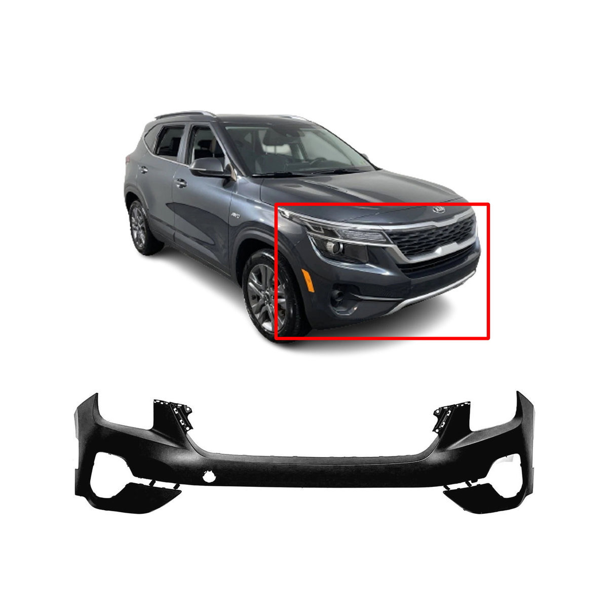 Front Upper Bumper Cover For 2021-2022 Kia Seltos Primed