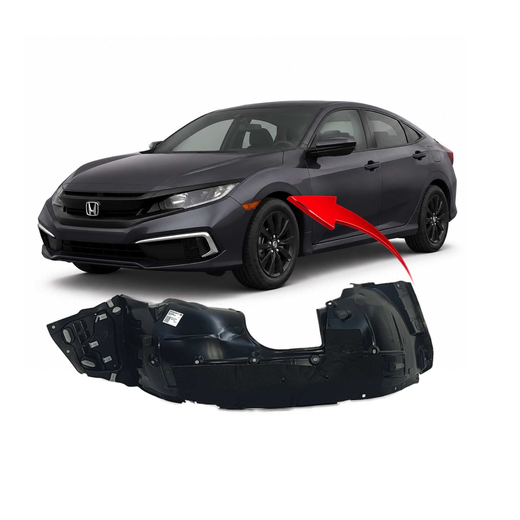 2019-2021 Honda Civic Front Left Fender Liner HO1248186