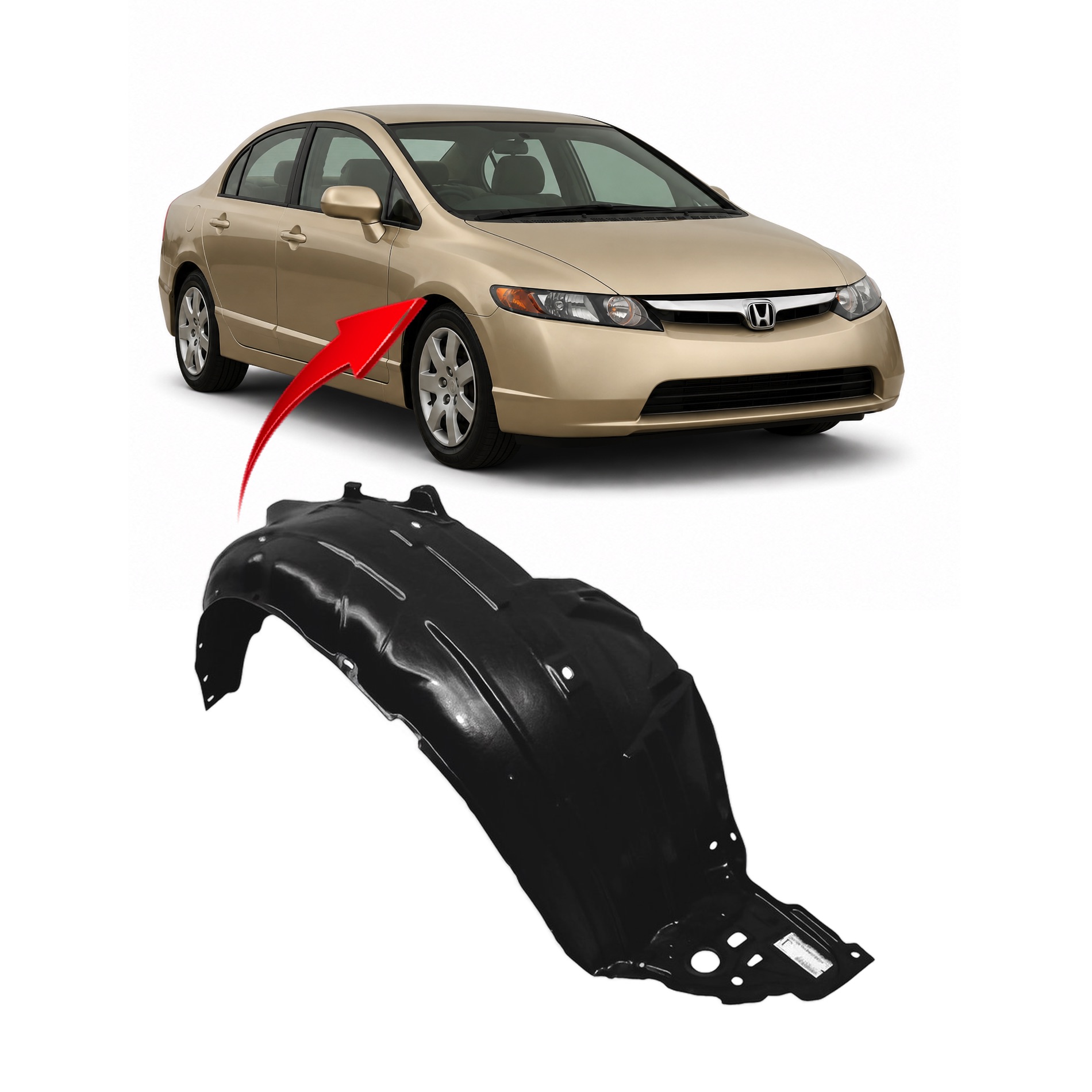 01-05 civic sedan lx us純正サイドモール Fender Liner Passenger Side Honda Civic Sedan 2006-2011 HO1249134